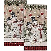 Giwawa Christmas Snowman Hand Towels Set of 2 Red Buffalo Plaid Bath Towels Winter Decorative Soft Absorbent Towels for Bathroom Kitchen Hotel