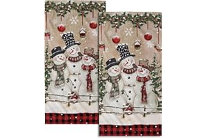 Giwawa Christmas Snowman Hand Towels Set of 2 Red Buffalo Plaid Bath Towels Winter Decorative Soft Absorbent Towels for Bathroom Kitchen Hotel