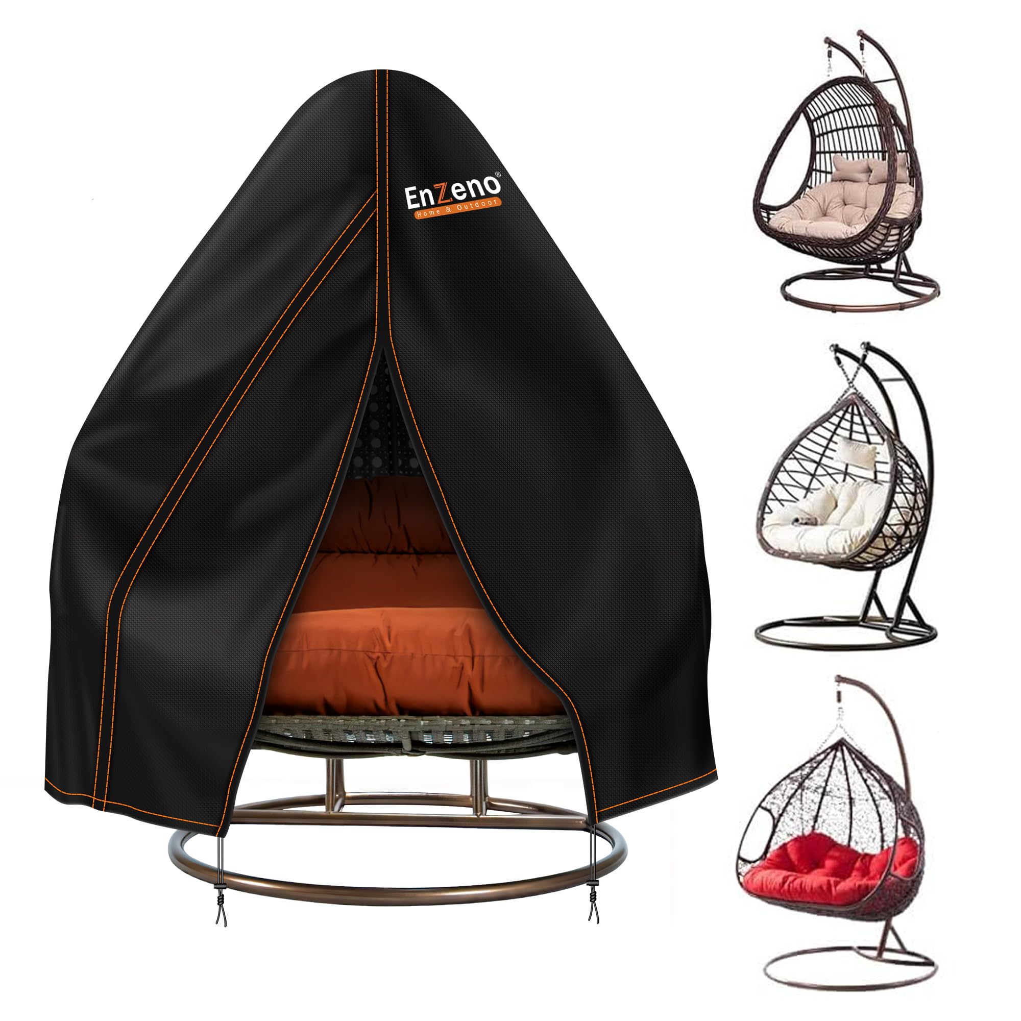 Outdoor Pod Double Egg Chair Cover Waterproof, 2 Seat Heavy Duty Egg Swing Chair Cover, Large Wicker Patio Hanging Egg Chair Covers, Veranda Garden Cocoon Egg Chair Rain Covers 230x200cm, Black…