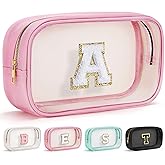 YOOLIFE Birthday Gifts Initial Clear Makeup Bag Make Up Bags Travel Toiletry Bags Preppy Cosmetic Bag Organizer Travel Essentials Girlfriend Teacher Mom Birthday Gifts Pink A