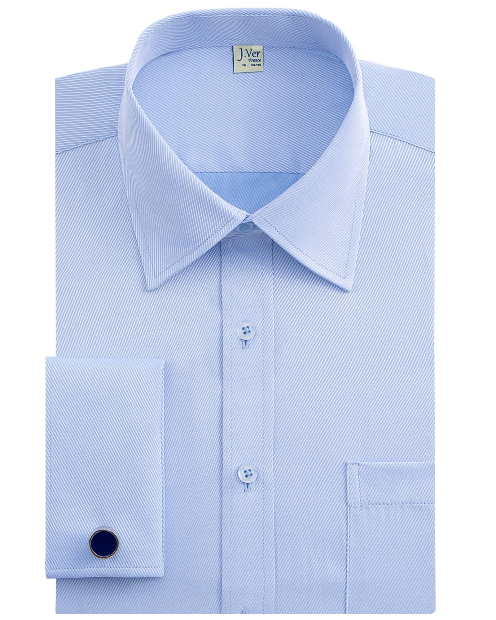 Photo 1 of J.VER Men's French Cuff Dress Shirts Regular Fit Long Sleeve Spread Collar Metal Cufflink Blue large