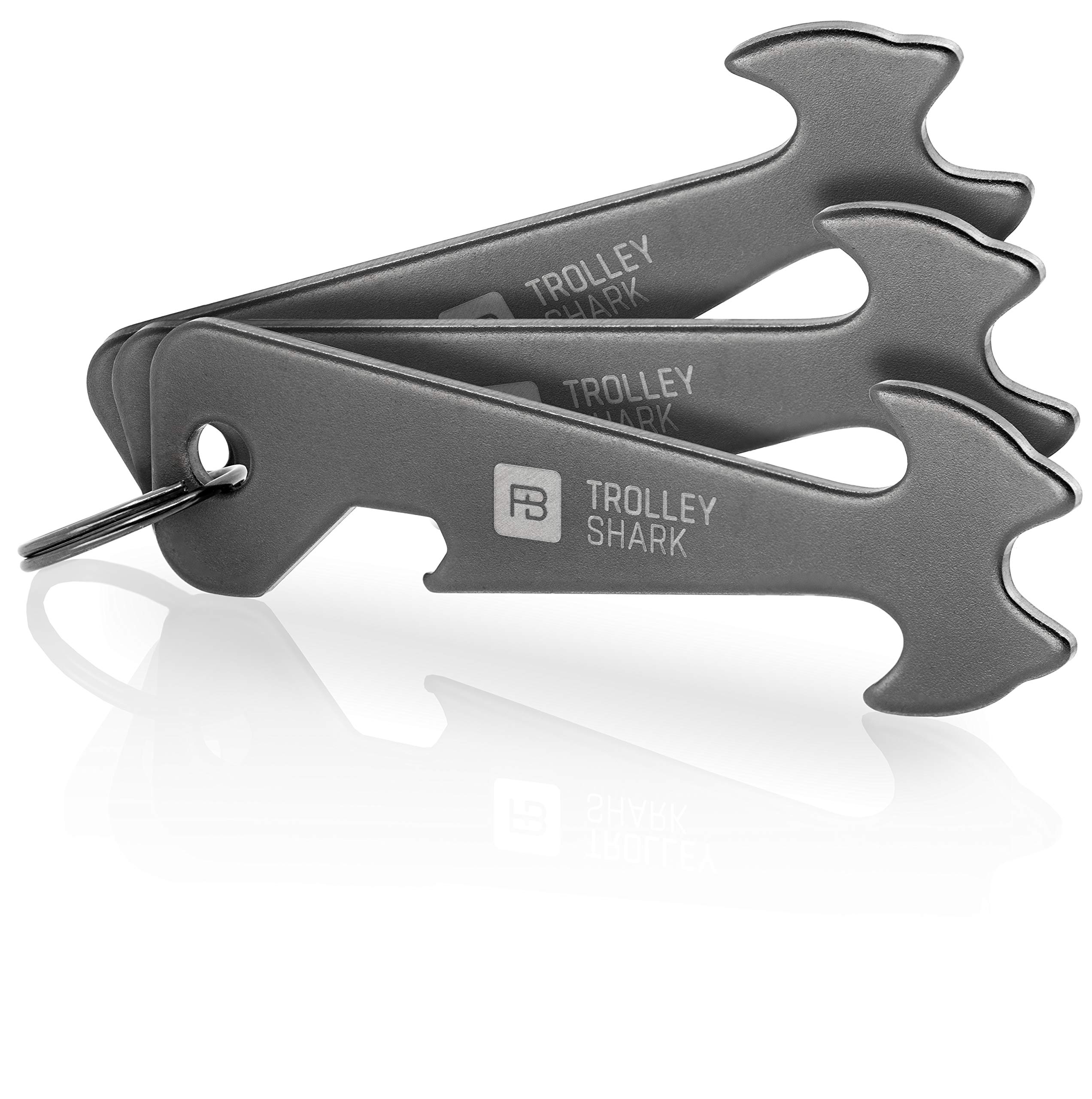 3 FABACH Trolley Shark Blacky Shopping Trolley Remover Key Ring – Removable Shopping Trolley Token Stainless Steel / Metal Shopping Chip for Shopping Cart – No Staying in the Deposit Lock (Black)