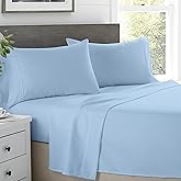 Luxury Full Sheets Set - 100% Cotton Sheets for full Size Bed - 600 Thread Count Full Bed Sheets Set with 16" Deep Pocket - Soft, Cooling Sateen Weave 4 Piece Full Size Sheet Set - Light Blue