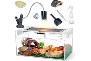 BINANO 12.5''×6''×7'' Reptile Tank Kit with Heat Lamp, Spray Bottle, Shovel, Tweezers, Food Bowl, Hideout -Perfect for Geckos, Snakes, Lizards, Turtles, Jumping Spider,Milk Frog,Hermit Crabs
