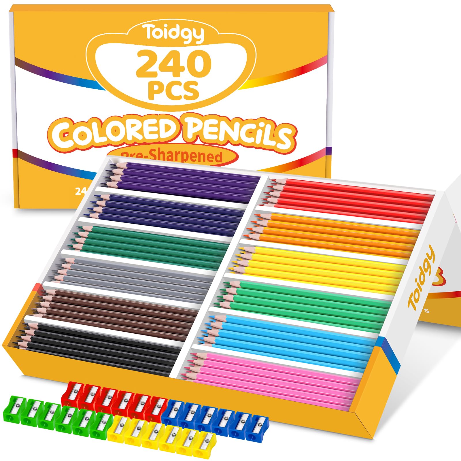 Photo 1 of 240 Packs Colored Pencils Bulk Classroom, Colored Pencils for Kids 12 Assorted Colors, Coloring Pencil Set Plus 24 Sharpeners, Pre-sharpened Color Pencils, Back to School Supplies Bulk for Teachers