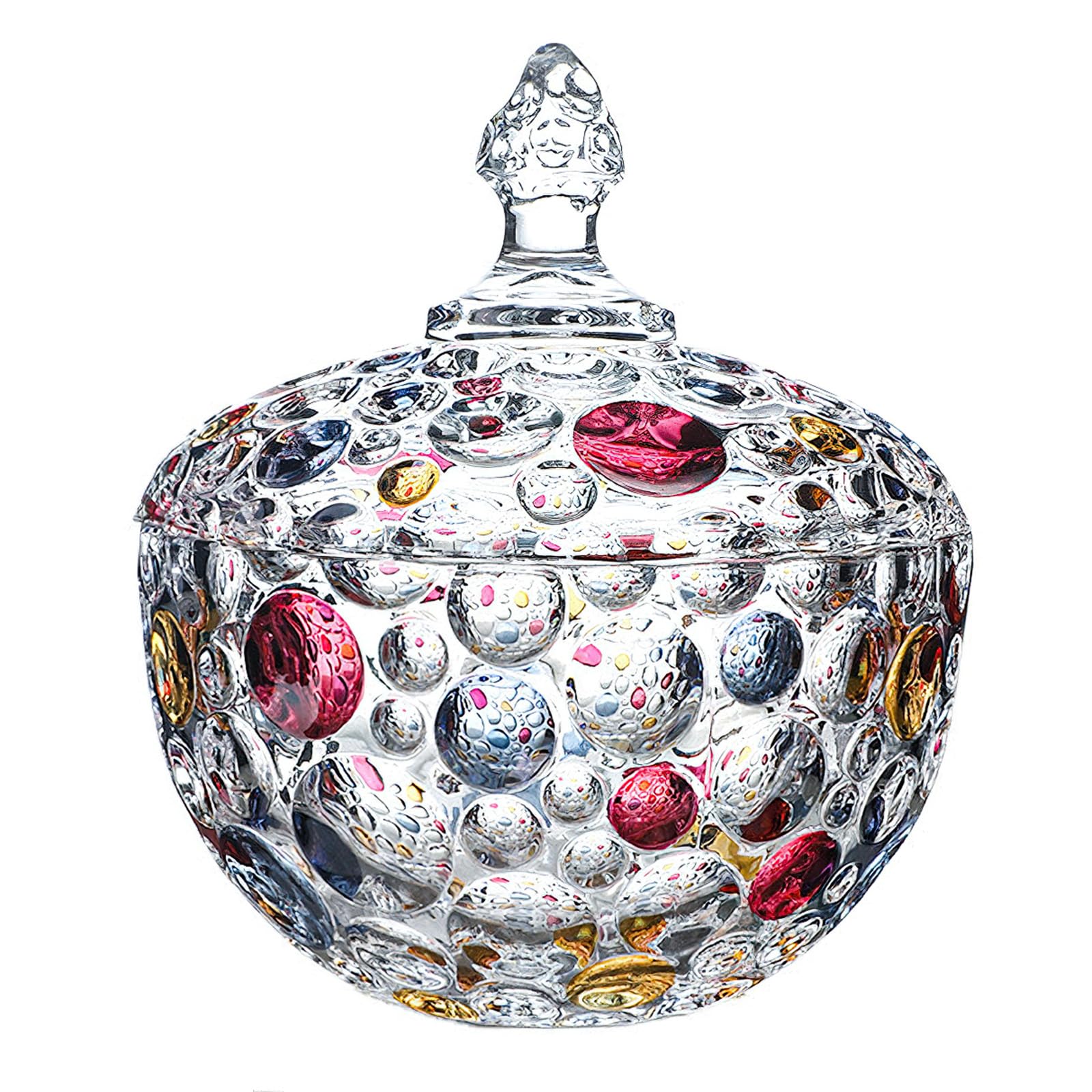 Photo 1 of auons Colorful Glass Candy Jar, Elegant Hand Painted Candy Server Crystal Candy Bowl with Lid, Vintage Decorative Candy Dish, Nut Cookie Fruit Bowl Plate, Food Jewelry Box Storage Jar, Small