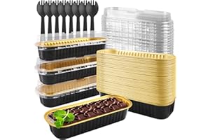 TIKXLAFE 6.8 oz Rectangular Mini Baking Pan with Lid, Mini Cake Mould 50 Pack, Disposable Mini Baking Pan, Cupcake Container for Brownie Bread Cheesecake-Black