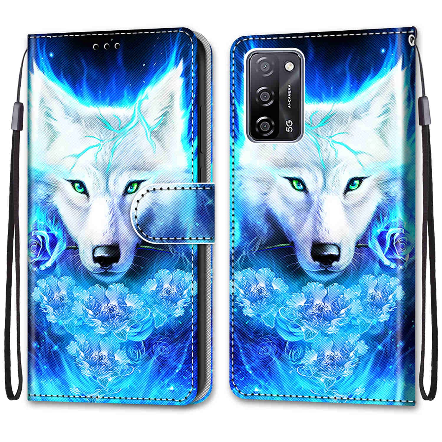 Oppo A16 / A16S / A54S Case, Shockproof Flip Slim Fit Leather Wallet Case with Card Slots Magnetic Stand Soft Silicone Bumper Protective Cover for Oppo A16 / A16S / A54S Phone Case, Rose Wolf