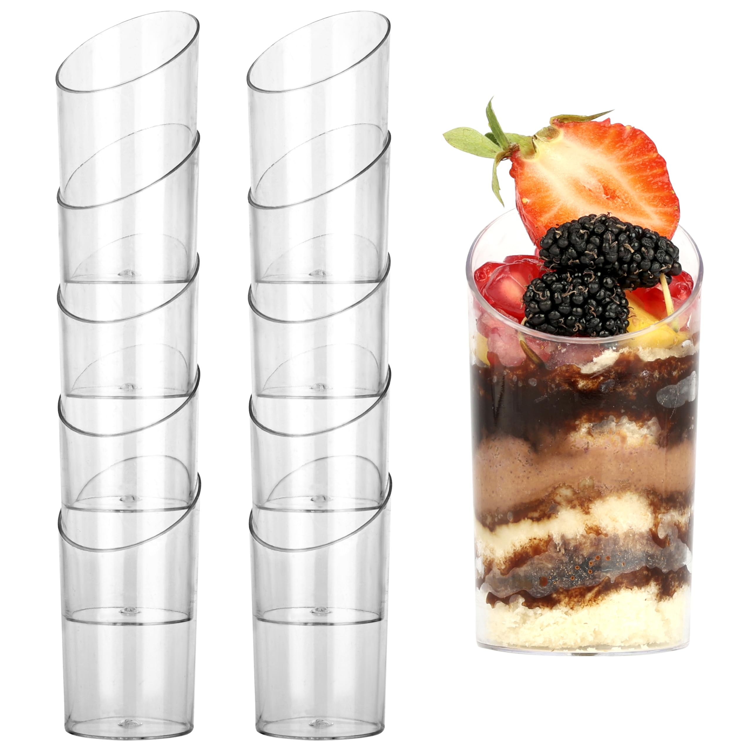 BELLE VOUS 50 Pack Mini Plastic Dessert Cups - L5 x H8.2cm / 1.97 x 3.23 Inches - Clear Round 70ml Reusable Cup - Serving & Tasting Shooter Shot Glasses for Samplers, Appetizers & Parfait Desserts