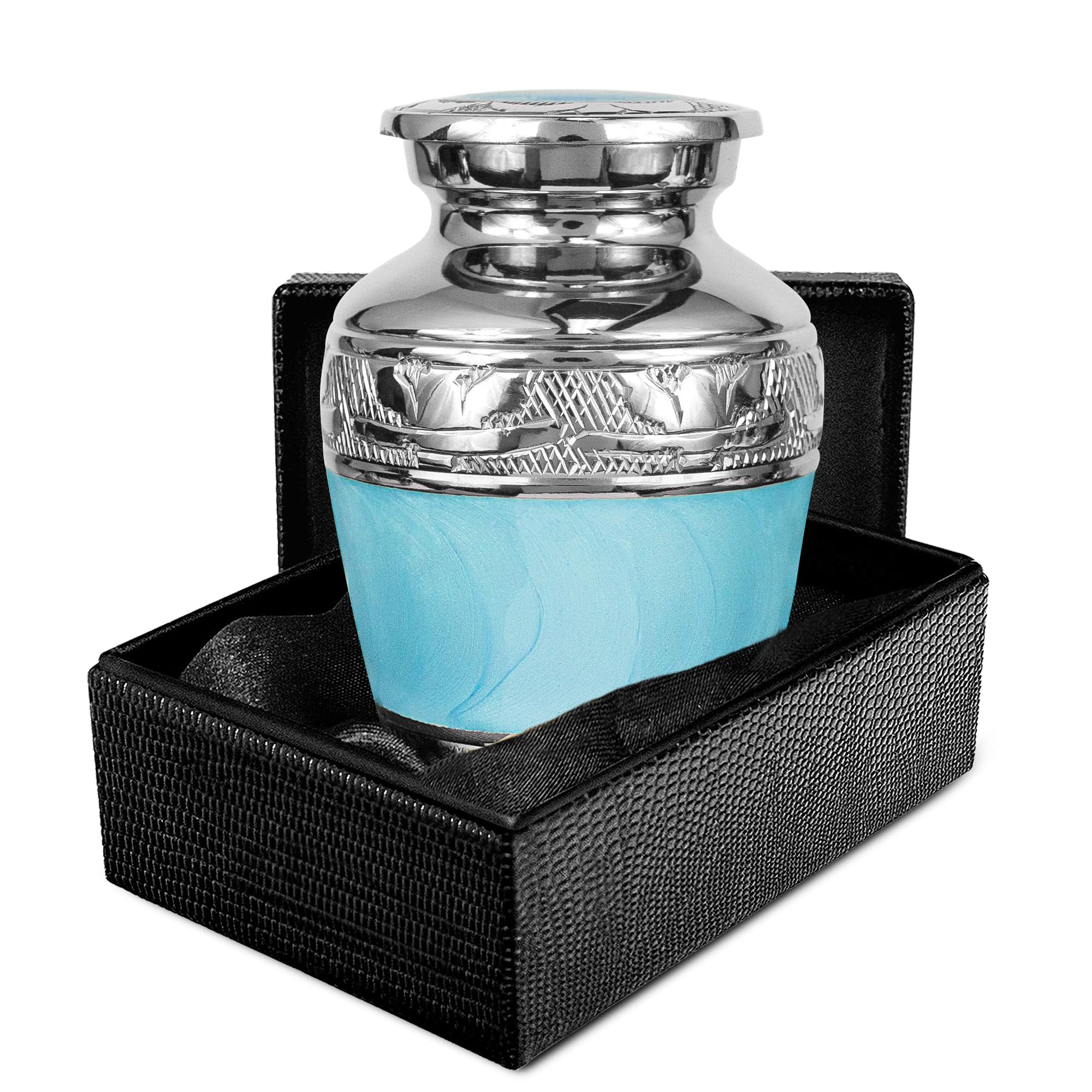 Trupoint Memorials Small Urns for Human Ashes Keepsake, Decorative Mini Cremation Urn for Adult Men and Women, Small Light Blue with Silver Lining