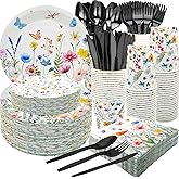175Pcs Wildflower Party Supplies Spring Floral Wedding Birthday Decorations Include Wildflower Plates Napkins Cups Knive Fork Spoon Spring for Summer Picnic Wedding Tea Party Decor,Serve 25