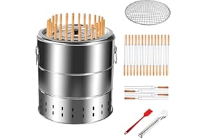 GXONE Stainless Steel Smokeless Barbecue Surround Charcoal Grill, Portable kebabs Charcoal Grill with Grilling Accessories Set, Diameter 15.4 inch/28 Kabob Skewer