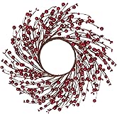 12 Inches Berry Wreath Pip Berries Wreath Winter Artificial Twig Wreaths for Festival Celebration Home Farmhouse Front Door Wall Window Home Office Decor Housewarming Gift (Red)