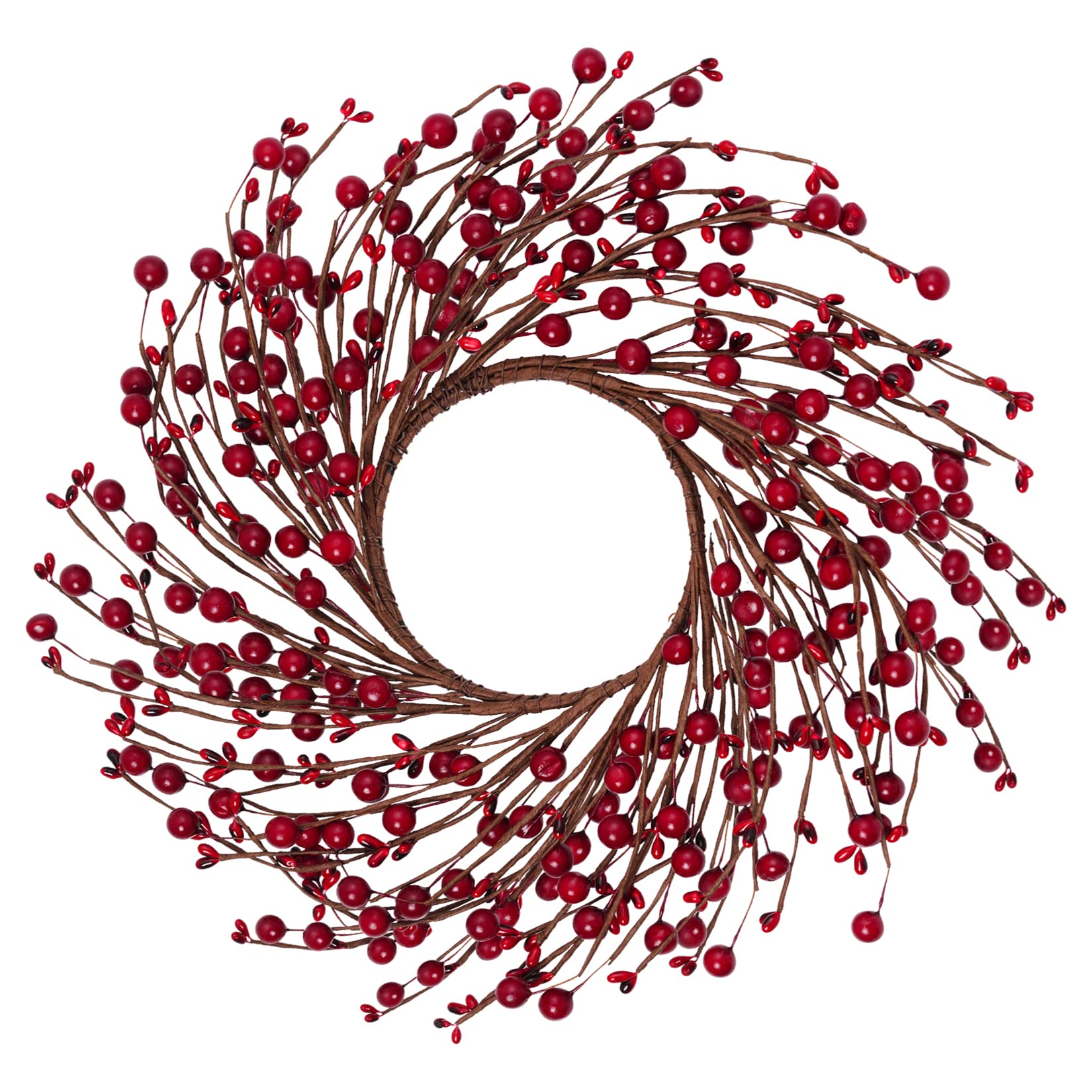 Photo 1 of 12 Inches Berry Wreath Pip Berries Wreath Winter Artificial Twig Wreaths for Festival Celebration Home Farmhouse Front Door Wall Window Home Office Decor Housewarming Gift (Red)
