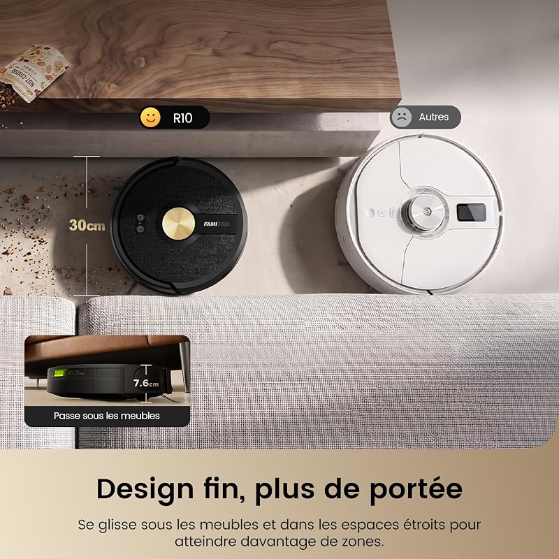 R10 Robot Aspirateur Laveur 2 en 1, 6000Pa, 160Min, 76MM, 50dB — photo 8 sur 8