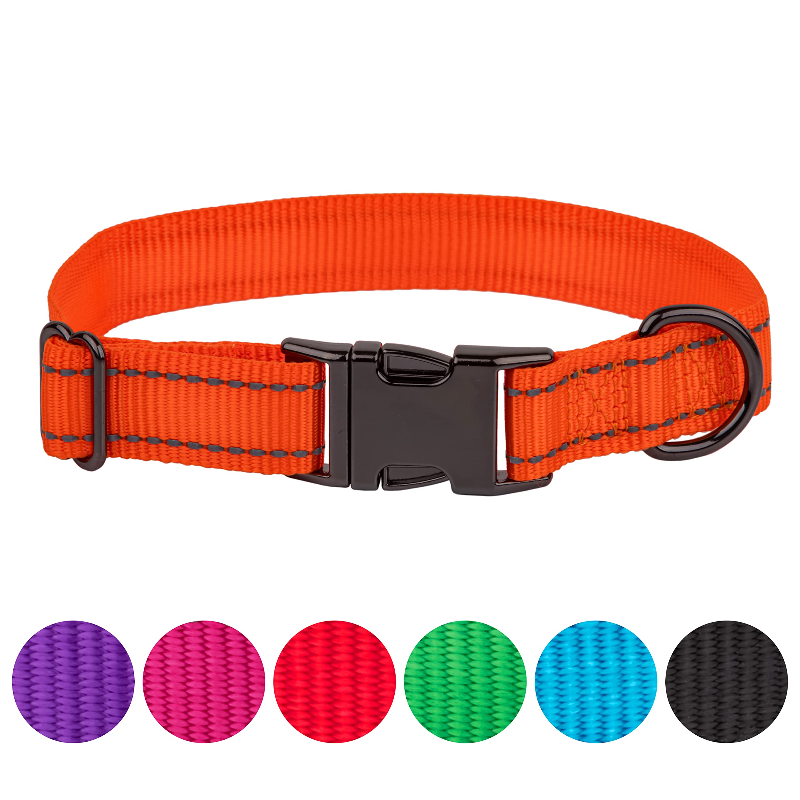 FAVPET Reflective Dog Collar Nylon, Adjustable Dog Collar with Metal Buckle, Dog Collar Large Dogs Reflective, Nylon Dog Collar Medium, Soft Dog Collar Small Dog, Coloured Puppy Collars (S, Orange)