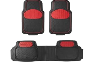 FH Group Car Floor Mats - Heavy-Duty Rubber Floor Mats for Cars, Universal Fit Full Set, Trimmable Automotive Floor Mats, Climaproof Floor Mats for Most Sedan, SUV, Truck Floor Mats Red