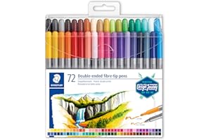 STAEDTLER 3200 TB72 Design Journey Double-Ended Fibre-Tip Pens with Two Nibs - Narrow and Wide, Pack of 72