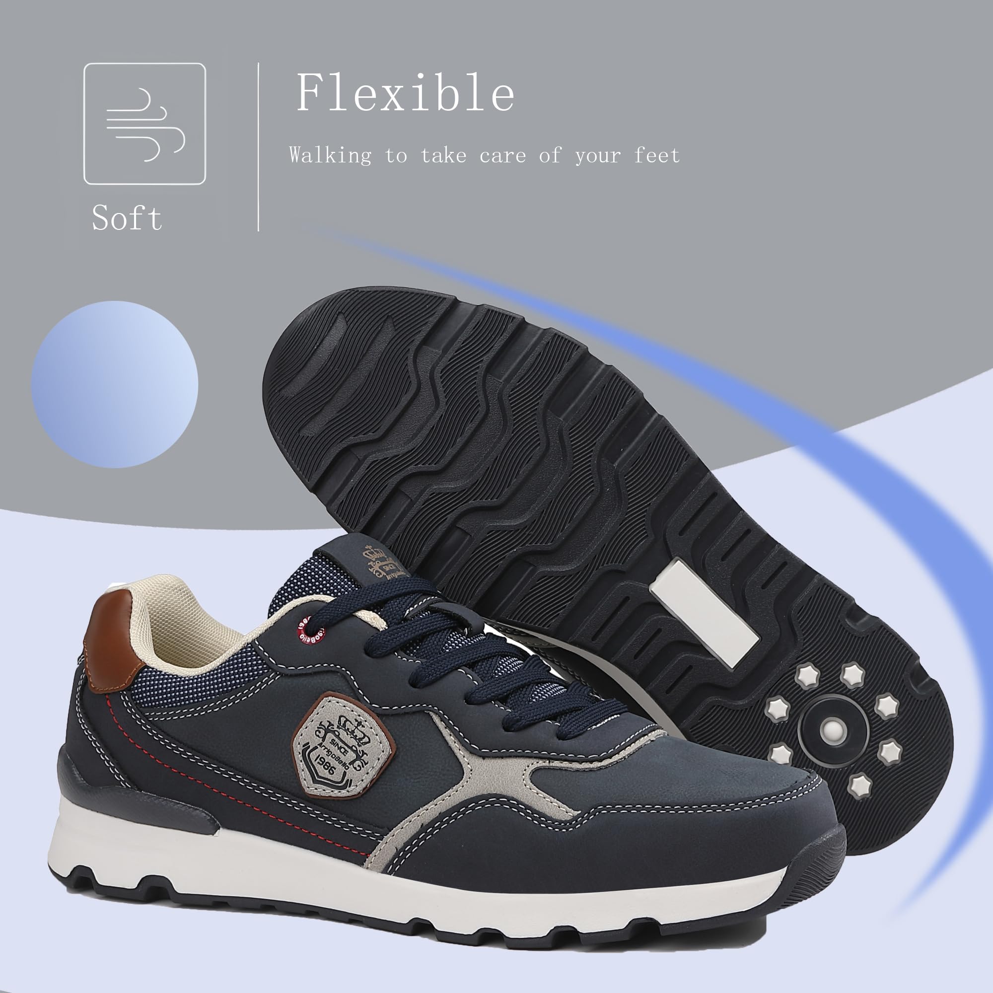 ARRIGO BELLO Schuhe Herren Sneaker Leather Freizeitschuhe Business Walkingschuhe Atmungsaktive Sportschuhe Größe 41-46 (A4 Blau, Größe_45) 7
