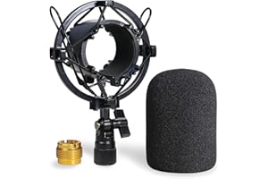 AT2020 Shock Mount with Pop Filter - Foam Windscreen with Microphone Shockmount Reduces Vibration Noise and Blocks Out Plosiv