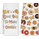 PIUFAM Funny Kitchen Towels, Cookies Hand Towels for Bathroom, Baking Gifts for Women, Baking Accessories, White Waffle Dish Towels for Birthday Christmas Thanksgiving Day 26x17 inch, 2 Pack