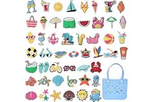Ella & Emma 50pcs DIY Summer Charms for Bogg Bag, Boggbag Accessories Letters Flowers Baseball Beach Cute Decoration Bag Charms for Bogg Bag Rubber Tote Beach Bags