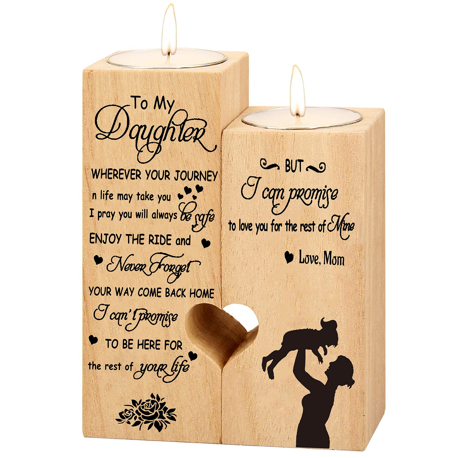 Heart-shaped Candlestick-Candle Valentines-Decoration Birthday-Wooden Candle - gifts for daughters- meaningful (To My daughter 01)