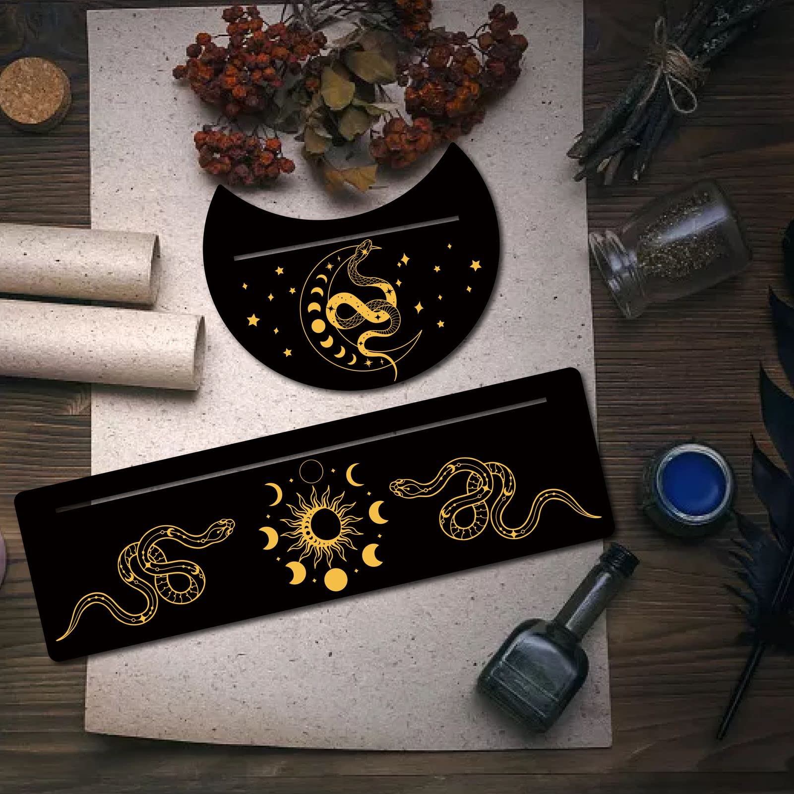 GORGECRAFT 2 Pieces Wooden Tarot Card Stand Black Tarot Card Holder 5