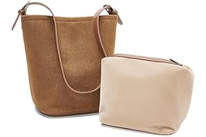 FOXLOVER Suede Hobo Bucket Bags for Women Trendy Shoulder Top-Handle Handbag with Inner Bag