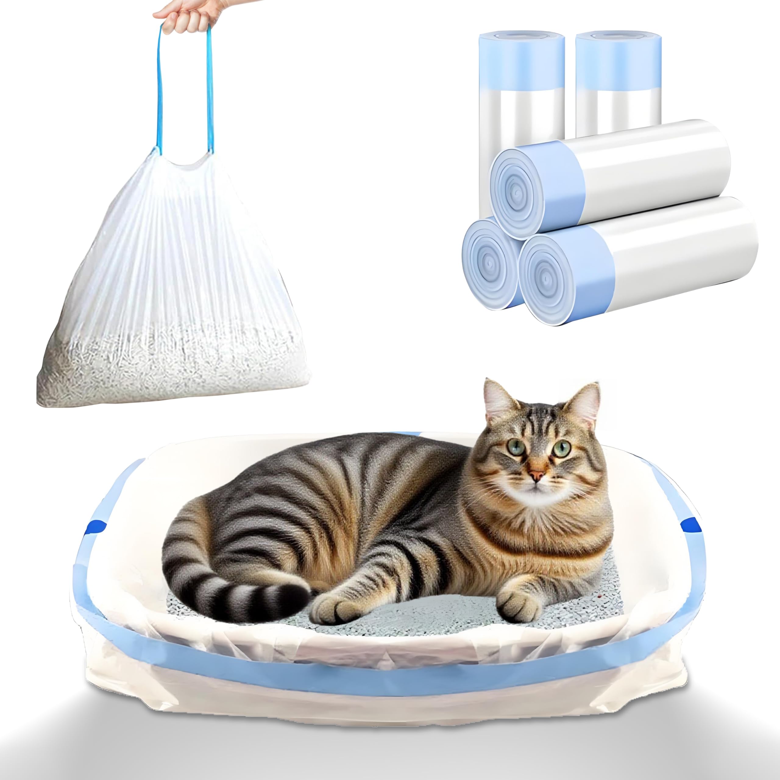 Photo 1 of 100 Count Cat Litter Box Liners with Drawstring, Jumbo Litter Box Liners, Compatible with Litter-Robot 3/4 Cat Litter Box, Litter Bags Replacement