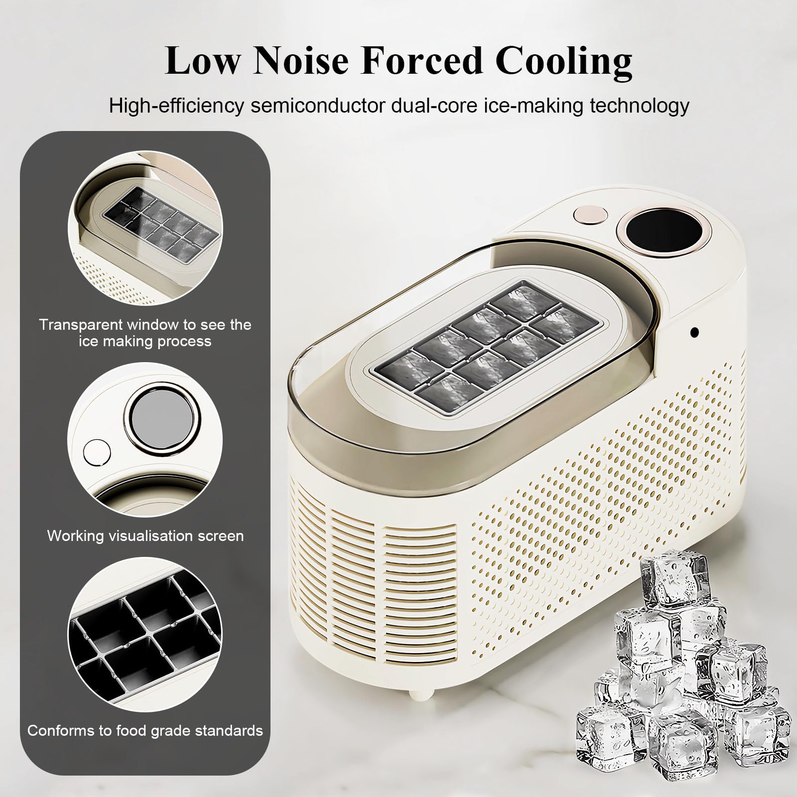 Mesenymm Portable Countertop Ice Maker Machine with Ice Tongs, 8 Cubes in 10 Mins, Compact Mini Ice Maker for Home/Camping/Office Bar/Party/Car