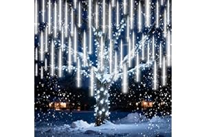 EAGWELL Christmas Lights Outdoor 16 Inch 20 Tubes Meteor Shower Rain Light, Waterproof Falling Icicle String Lighting for Xmas Tree Yard House Decor,Shine White