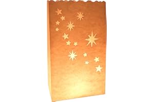 Partay Shenanigans Christmas Lantern Bag - 24 Pack North Aurora Point Star Luminaries Flame Resistant Paper Bags for Tea Lights and Candles - Perfect for Christmas Decoration 6" x 10" x 3.5"