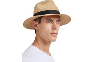 Zylioo XXL Oversize Straw Sun Hat for Big Heads, Wide Brim UV Protection Panama Beach Hat, Summer Fedora with Lanyard