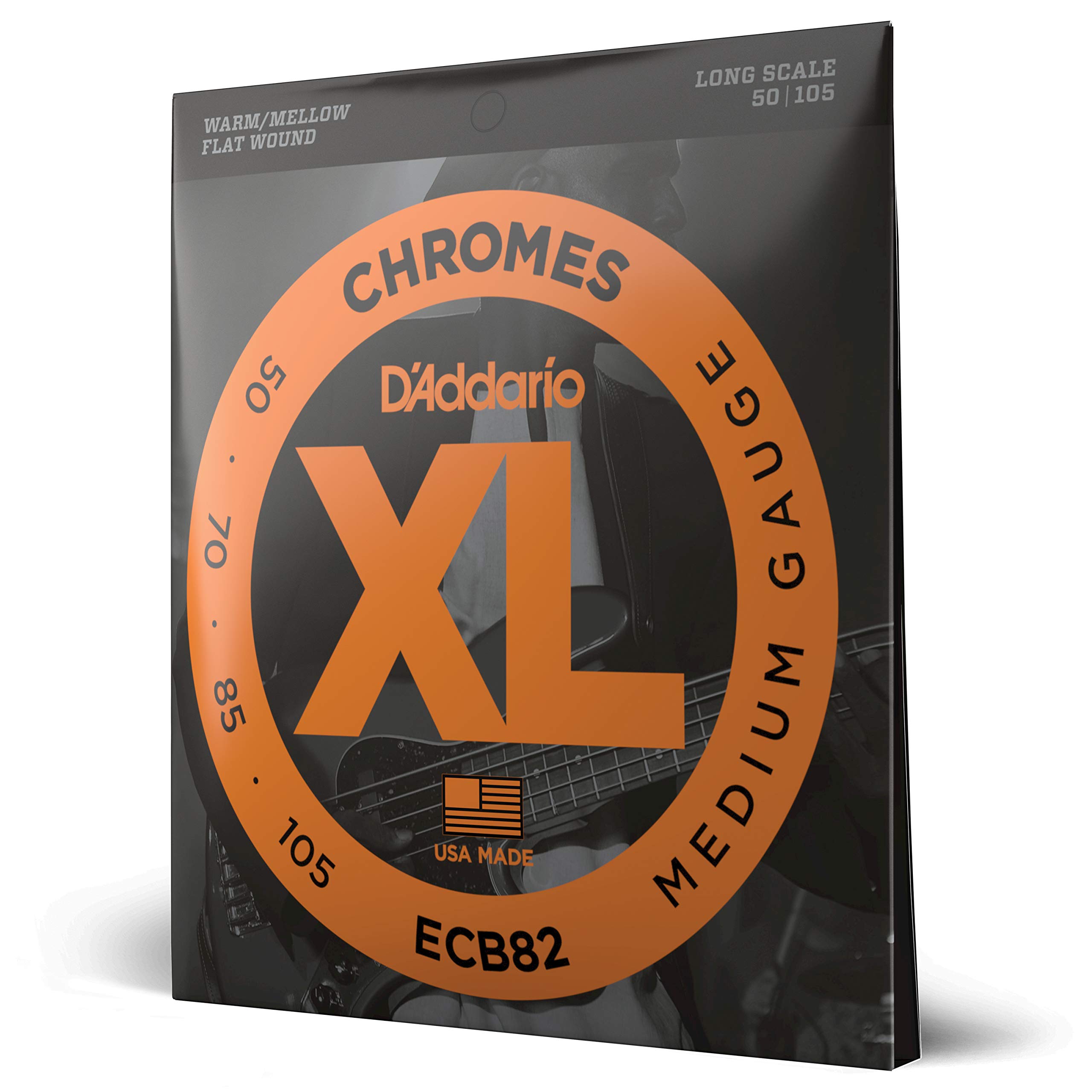 D'Addario XL Chromes Flat Wound Bass Guitar Strings - ECB82 - Long Scale - Medium, 50-105