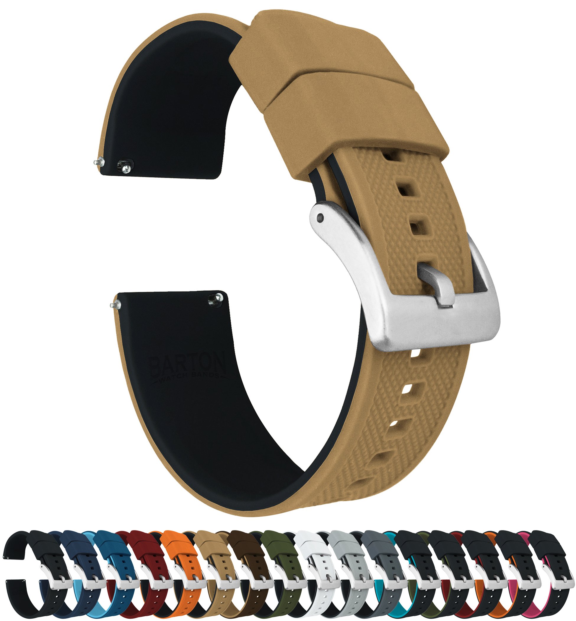 19mm Khaki Tan/Black - BARTON Elite Silicone Watch Bands - Quick Release - Choose Strap Color & Width