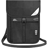 Likesing 5.9" L x 8" W Travel Neck Wallet, RFID Blocking Passport Holder for Travel Women Men, Security Passport Wallet with Buckle, Neck Pouch Gifts for Traveling Family (Black)