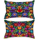 FARMNALL Mexican Fiesta Throw Pillow Covers 12x20 Set of 2 Dragonfly Flower Dahlia Pillow Case Day of The Dead Dia De Los Muertos Cinco De Mayo Decorations