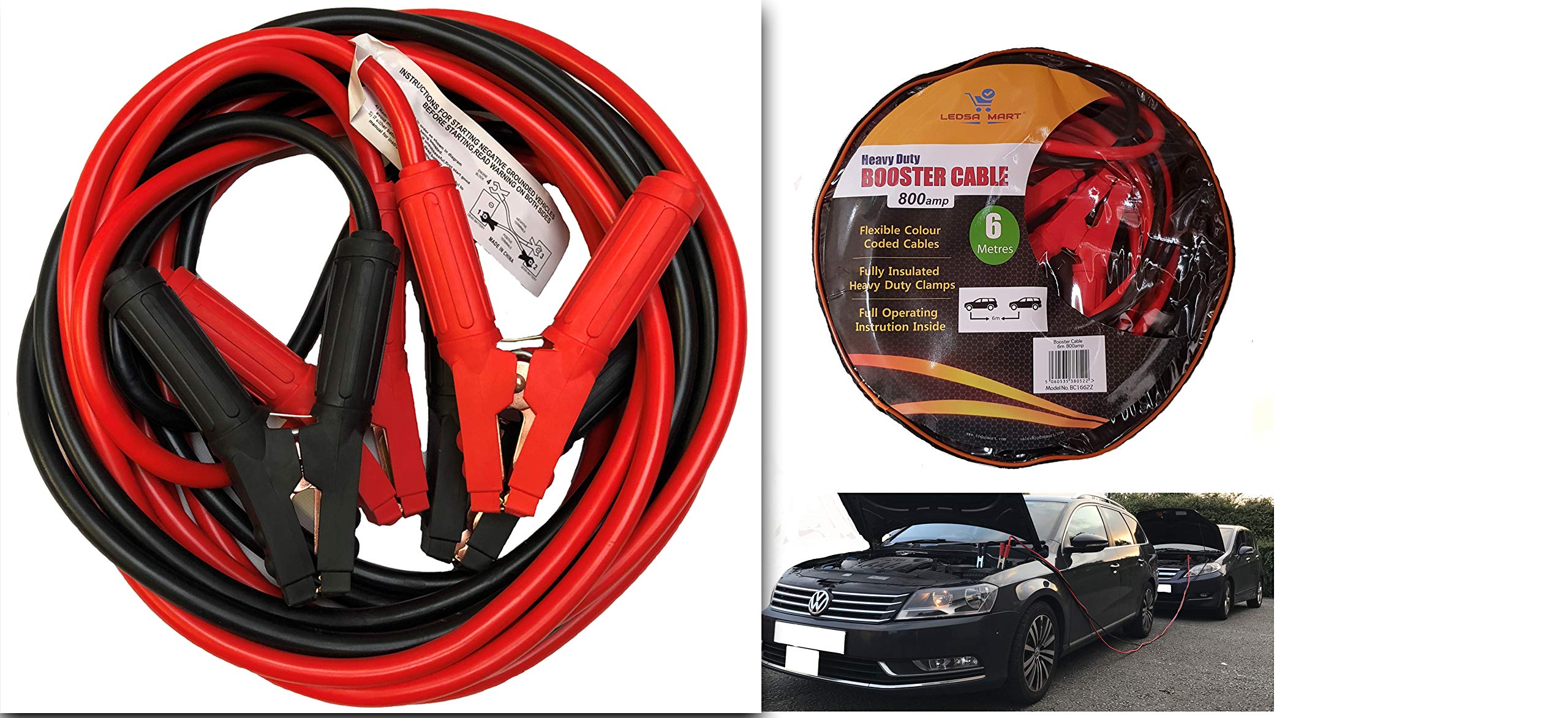 LEDSA MART 6 Metres 800amp Heavy Duty Jump Leads Professional Booster Cables for Cars & Vans