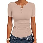 ANRABESS Womens Tops Short Sleeve Henley Shirts 2026 Summer Ribbed Slim Fit Basic Casual Tee Blouse Trendy Spring Clothing