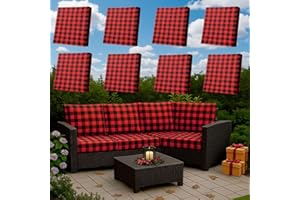 Tingjoo 8 Pcs Christmas Cushion Covers Patio Stretch Outdoor Cushion Cover Farmhouse Classic Decorative Replacement Furniture Sofa Couch Slipcover Seat Protector, Home Decor(Red Black Plaid)