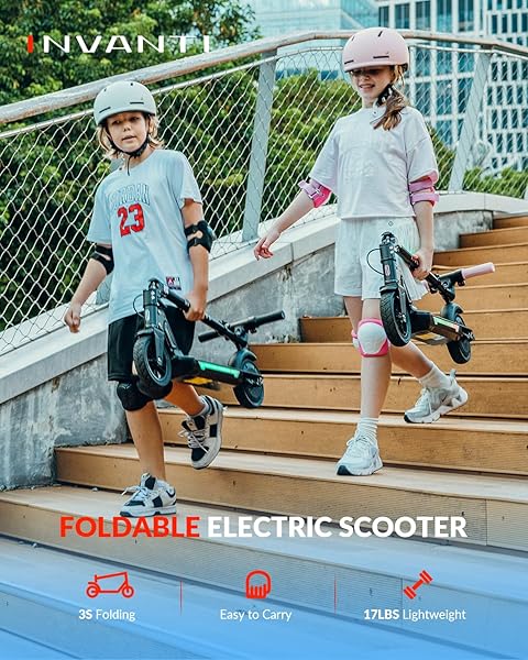 INVANTI KS03 ELECTRIC SCOOTER FOR KIDS AGES 8+, 350W PEAK MOTOR, MAX 12MPH & 10MILES, 7″ SOLID WHEEL, LED LIGHTS & DISPLAY, DOUBLE BRAKING, KIDS ELECTRIC SCOOTER WITH 3 ADJUSTABLE SPEEDS & HEIGHTS