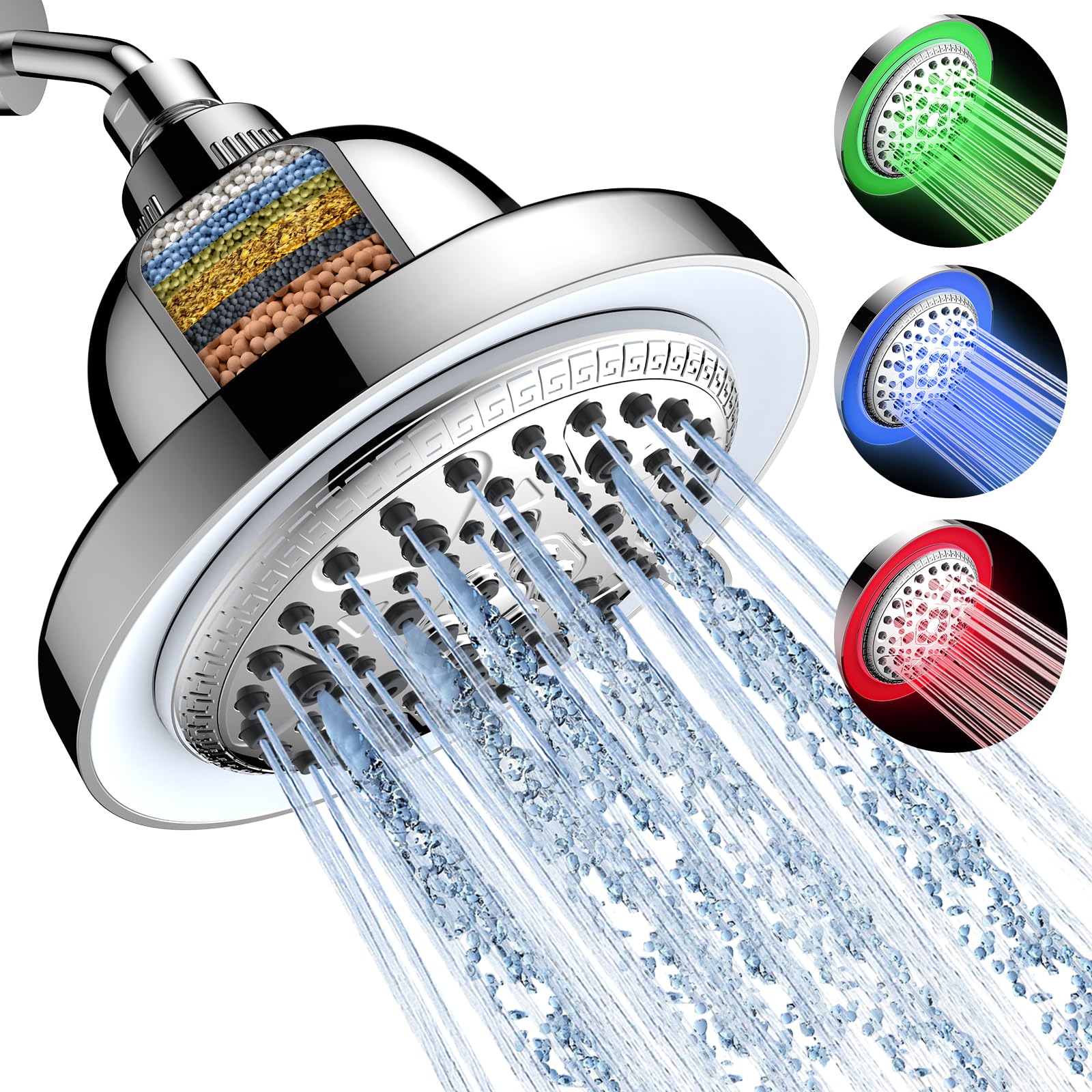 Photo 1 of FEELSO Filtered Shower Head with LED Color Changing, 7 Modes High Pressure Rain Shower Head with Filters, Water Softener Showerhead for Hard Water Remove Chlorine, Reduces Dry Itchy Skin & Hair