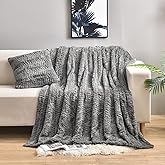 YUSOKI Luxury Faux Fur Throw Blanket(Without Pillows) 2 Layers,3lb,All Ages,Home Decoration, (Grey,50" x 63")