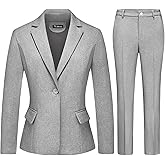 TRONSTORE Women's Business Solid Suit 2 Piece Slim Fit Classic Blazer Pants Set for Women Formal Office