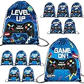 Eccliy 20 Pcs Video Game Party Favor Bags Gamer Birthday Party Drawstring Bags for Kids Boys Girls 12 x 10 Inch Gaming Goodie Treat for Game on Theme Decorations Supplies(Blue,Fresh Style)