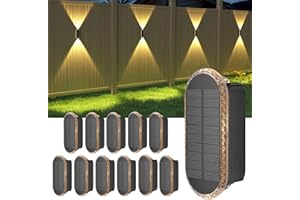Ellasay Solar Fence Lights, 12-Pack Fence Lights Solar Powered 3 Color Modes, Up & Down LED Waterproof Solar Wall Lights Outdoor, Bright Focus Lens Solar Lights for Yard/Pool/Porch/Patio/Railing