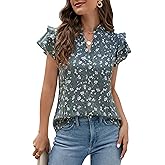 Blooming Jelly Womens Dressy Casual Tops Ruffle Short Sleeve V Neck Shirts Elegant Business Work Blouse