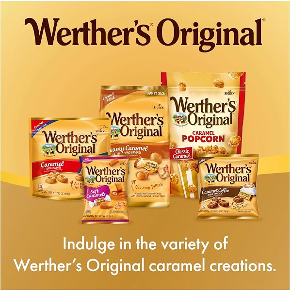WERTHER CREAMY CARAMEL FILLED HARD CANDIES – 1 LB OF CARAMELS – DELICIOUS CLASSIC TASTE EVERYONE ENJOYS – STOCK UP WITH 1LBS OF CANDY – PERFECT FOR SHARING