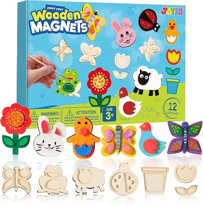 JOYIN 12PCS Wooden Painting Kit Kids Arts and Crafts Fridge Magnets Nature